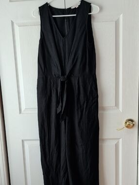 LOFT Black Sleeveless V-Neck Jumpsuit with Tie Waist